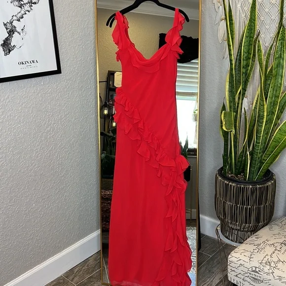 HOUSE OF CB 'Ariela' Cherry Ruffle Maxi Dress NWOT - Picture 10 of 11
